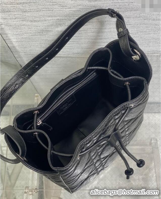 Unique Grade Dior Medium D-Motion Bag in Macrocannage Crinkled Calfskin 0806 Black 2025