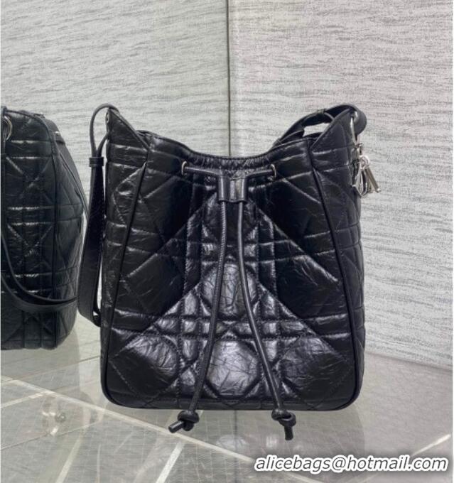 Unique Grade Dior Medium D-Motion Bag in Macrocannage Crinkled Calfskin 0806 Black 2025