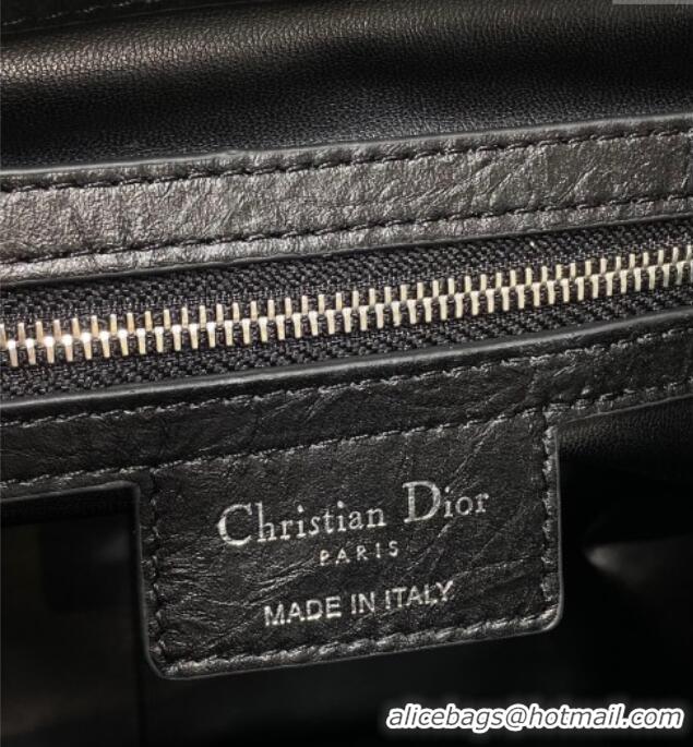 Unique Grade Dior Medium D-Motion Bag in Macrocannage Crinkled Calfskin 0806 Black 2025