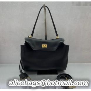 Good Product Balenciaga Rodeo Small Handbag In Smooth Calfskin And Aged-gold Hardware 78972 Black 2024