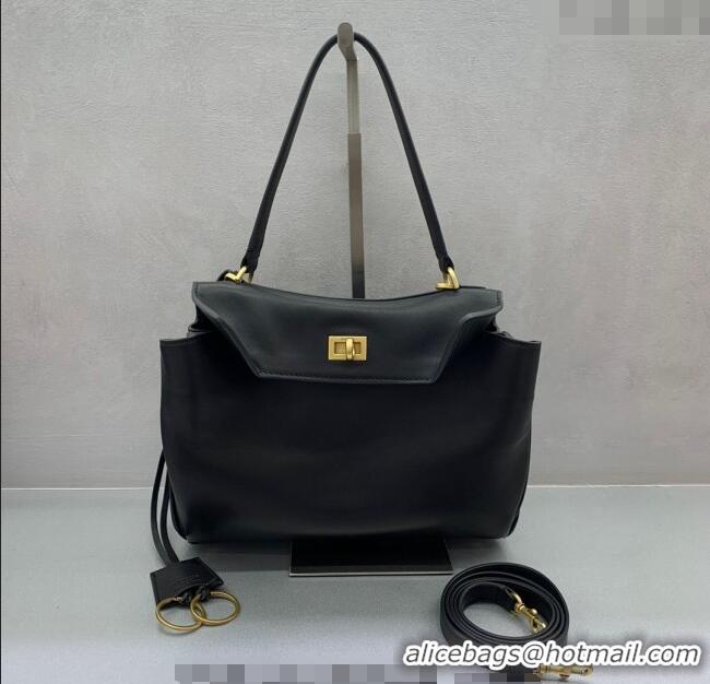 Good Product Balenciaga Rodeo Small Handbag In Smooth Calfskin And Aged-gold Hardware 78972 Black 2024