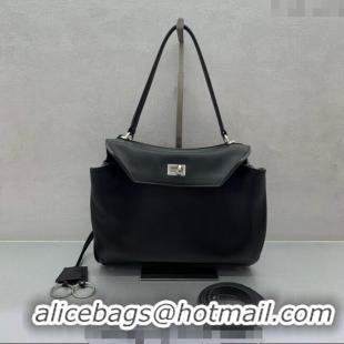 Discount Balenciaga Rodeo Small Handbag In Smooth Calfskin And Aged-silver Hardware 78972 Black 2024