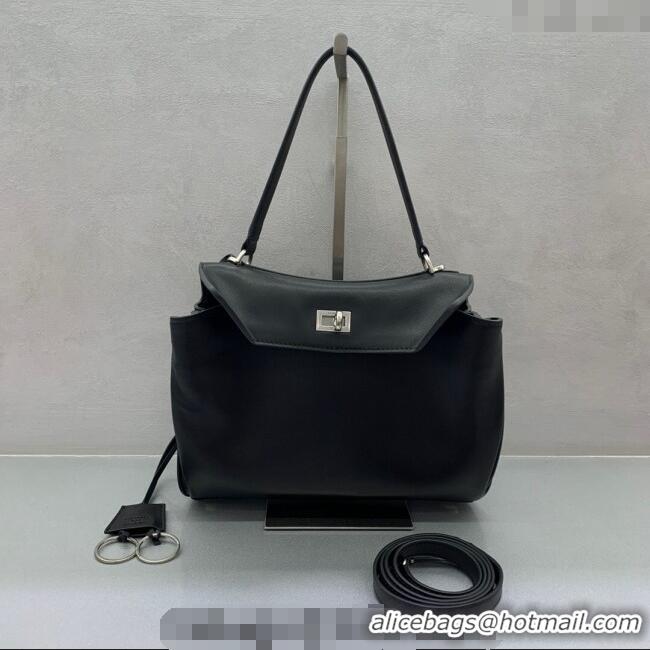 Discount Balenciaga Rodeo Small Handbag In Smooth Calfskin And Aged-silver Hardware 78972 Black 2024