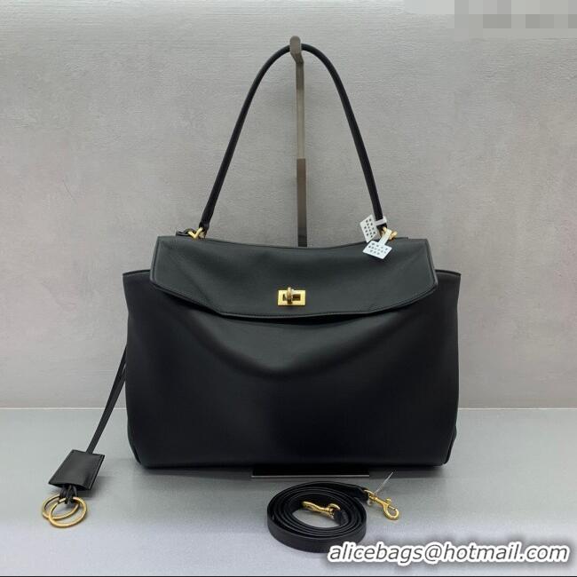 Promotional Balenciaga Rodeo Medium Handbag In Smooth Calfskin With Aged-gold Hardware 78972 Black 2024