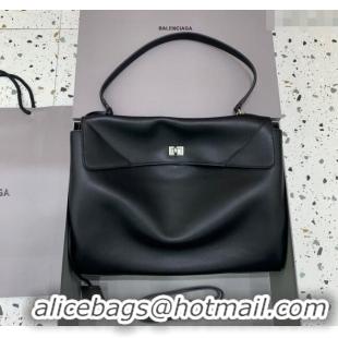 New Fashion Balenciaga Rodeo Large Handbag In Smooth Calfskin With Aged-silver Hardware 78972 Black 2024