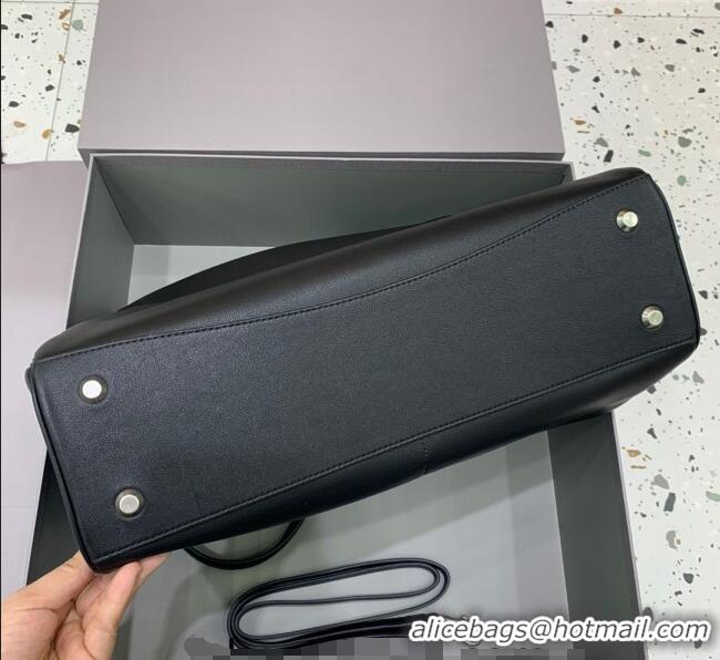 New Fashion Balenciaga Rodeo Large Handbag In Smooth Calfskin With Aged-silver Hardware 78972 Black 2024