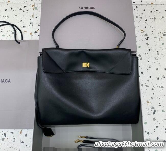 Top Quality Balenciaga Rodeo Large Handbag In Smooth Calfskin With Aged-gold Hardware 78972 Black 2024