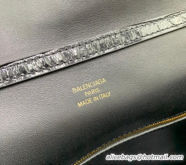 Discount Balenciaga Rodeo Large Handbag In Crocodile Embossed Calfskin With Aged-gold Hardware 78972 Black 2024