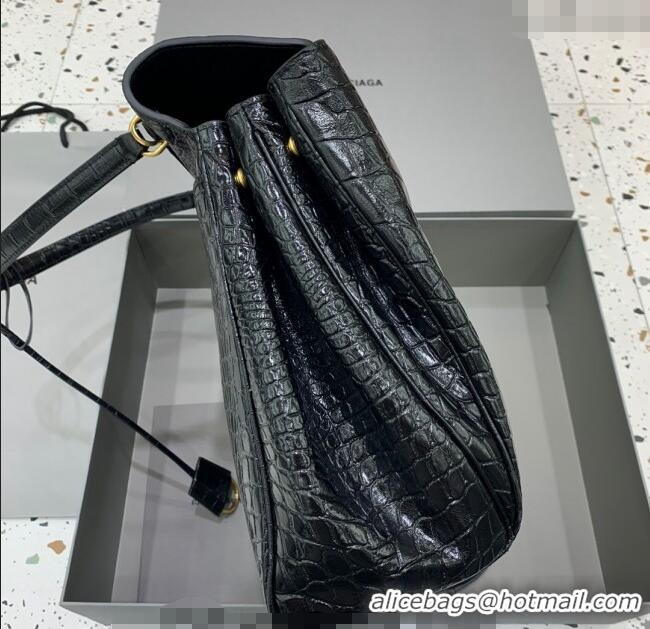 Discount Balenciaga Rodeo Large Handbag In Crocodile Embossed Calfskin With Aged-gold Hardware 78972 Black 2024