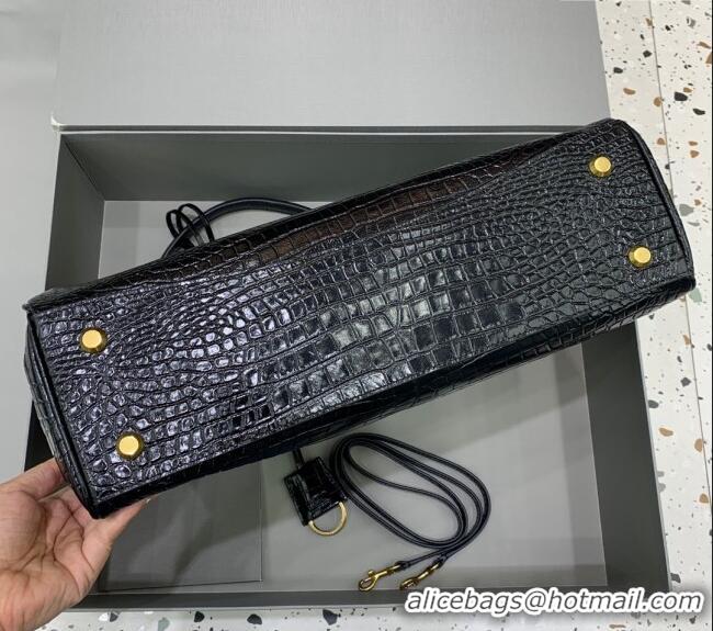 Discount Balenciaga Rodeo Large Handbag In Crocodile Embossed Calfskin With Aged-gold Hardware 78972 Black 2024