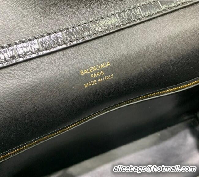 Top Design Balenciaga Rodeo Medium Handbag In Crocodile Embossed Calfskin With Aged-gold Hardware 78972 Black 2024