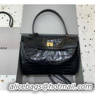 Promotional Balenciaga Rodeo Small Handbag In Crocodile Embossed Calfskin With Aged-gold Hardware 78972 Black 2024