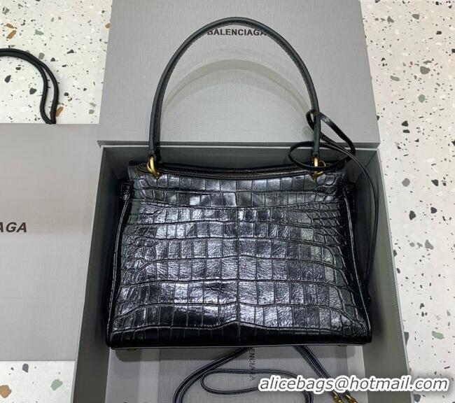 Promotional Balenciaga Rodeo Small Handbag In Crocodile Embossed Calfskin With Aged-gold Hardware 78972 Black 2024