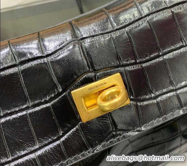 Promotional Balenciaga Rodeo Small Handbag In Crocodile Embossed Calfskin With Aged-gold Hardware 78972 Black 2024