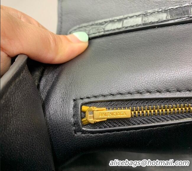 Promotional Balenciaga Rodeo Small Handbag In Crocodile Embossed Calfskin With Aged-gold Hardware 78972 Black 2024