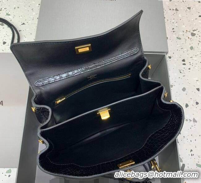 Promotional Balenciaga Rodeo Small Handbag In Crocodile Embossed Calfskin With Aged-gold Hardware 78972 Black 2024