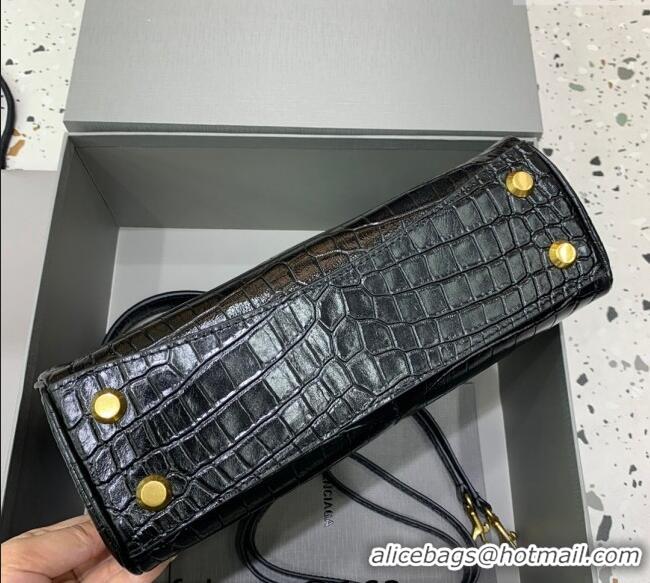 Promotional Balenciaga Rodeo Small Handbag In Crocodile Embossed Calfskin With Aged-gold Hardware 78972 Black 2024