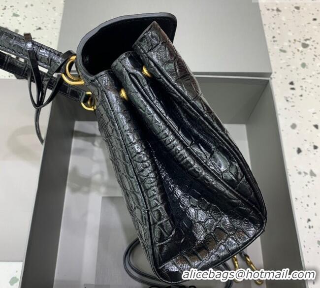 Promotional Balenciaga Rodeo Small Handbag In Crocodile Embossed Calfskin With Aged-gold Hardware 78972 Black 2024