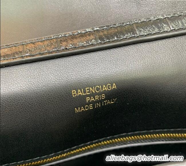 Promotional Balenciaga Rodeo Small Handbag In Crocodile Embossed Calfskin With Aged-gold Hardware 78972 Black 2024