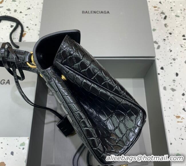 Best Grade Balenciaga Rodeo Mini Handbag In Crocodile Embossed Calfskin With Aged-gold Hardware 78972 Black 2024