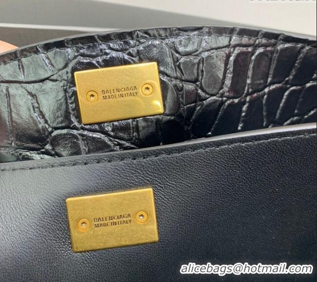 Best Grade Balenciaga Rodeo Mini Handbag In Crocodile Embossed Calfskin With Aged-gold Hardware 78972 Black 2024