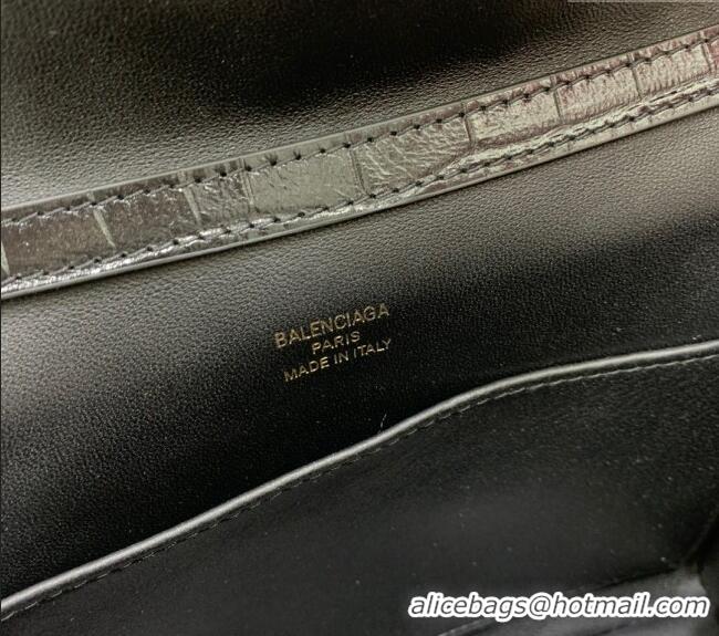 Best Grade Balenciaga Rodeo Mini Handbag In Crocodile Embossed Calfskin With Aged-gold Hardware 78972 Black 2024