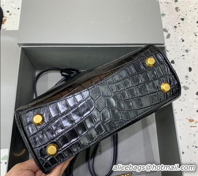 Best Grade Balenciaga Rodeo Mini Handbag In Crocodile Embossed Calfskin With Aged-gold Hardware 78972 Black 2024