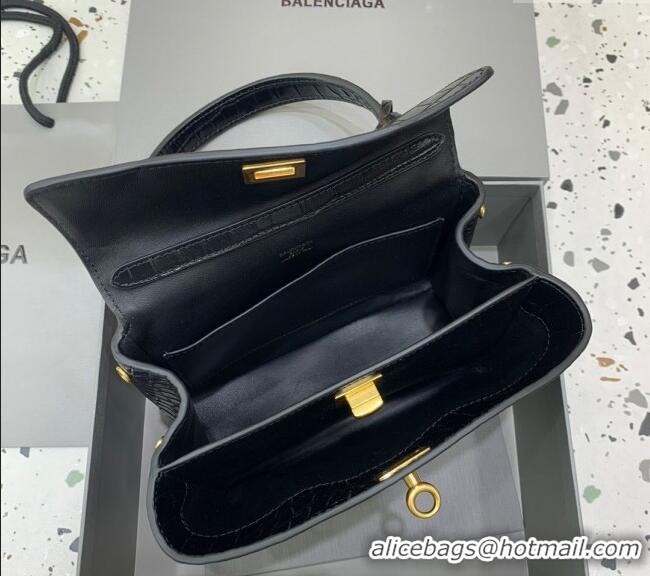 Best Grade Balenciaga Rodeo Mini Handbag In Crocodile Embossed Calfskin With Aged-gold Hardware 78972 Black 2024