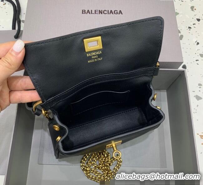 Luxury Cheap Balenciaga Rodeo Nano Bag With Chain In Smooth Calfskin With Aged-gold Hardware 48082 black 2025