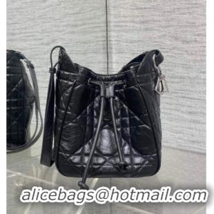 Luxury Cheap Dior Small D-Motion Bag in Macrocannage Crinkled Calfskin 2851 Black 2025