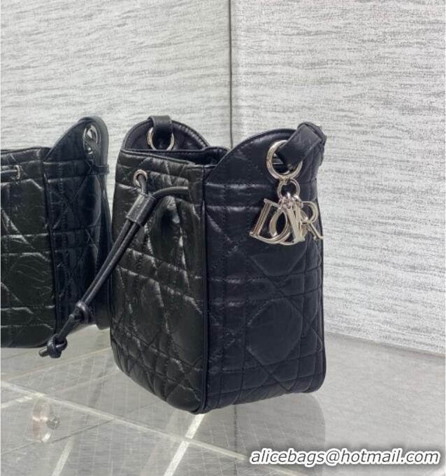 Luxury Cheap Dior Small D-Motion Bag in Macrocannage Crinkled Calfskin 2851 Black 2025