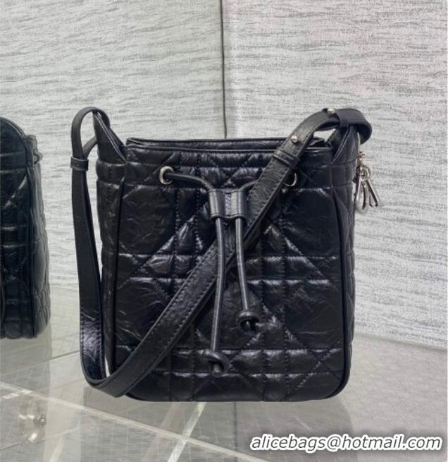 Luxury Cheap Dior Small D-Motion Bag in Macrocannage Crinkled Calfskin 2851 Black 2025