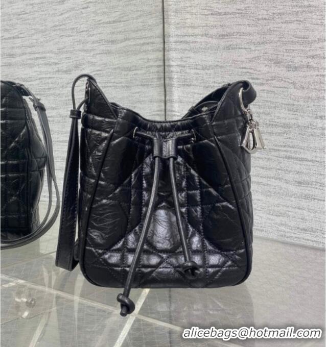 Luxury Cheap Dior Small D-Motion Bag in Macrocannage Crinkled Calfskin 2851 Black 2025