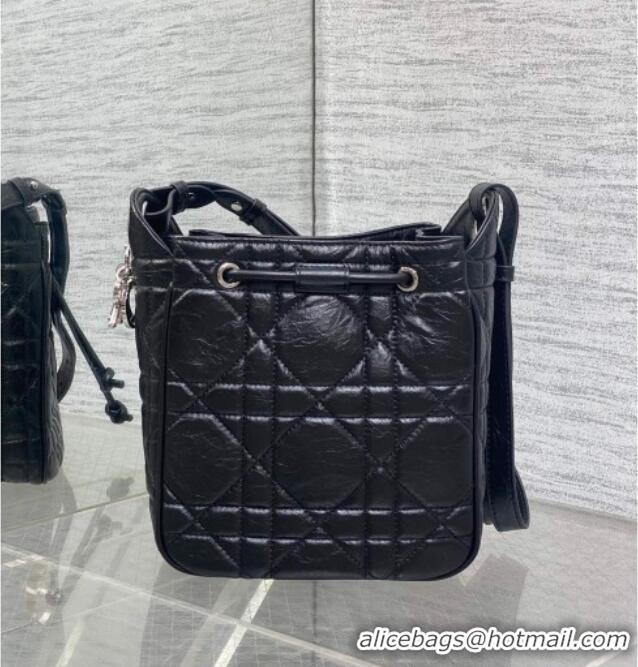 Luxury Cheap Dior Small D-Motion Bag in Macrocannage Crinkled Calfskin 2851 Black 2025