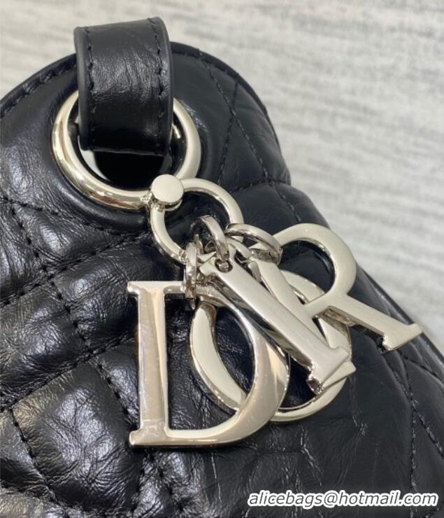 Luxury Cheap Dior Small D-Motion Bag in Macrocannage Crinkled Calfskin 2851 Black 2025