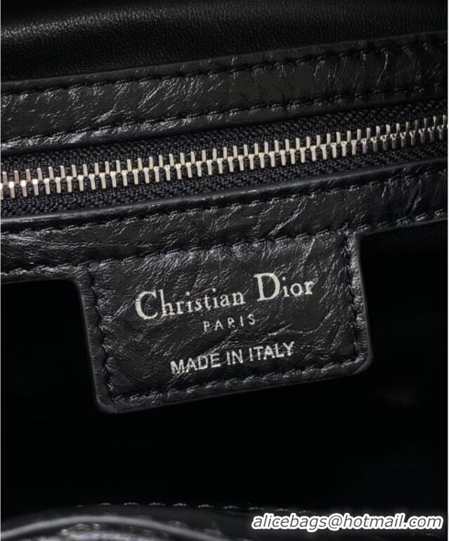 Luxury Cheap Dior Small D-Motion Bag in Macrocannage Crinkled Calfskin 2851 Black 2025