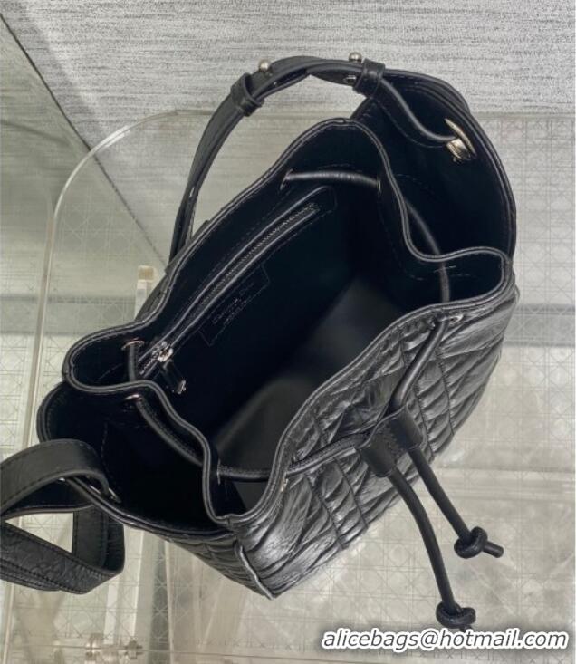 Luxury Cheap Dior Small D-Motion Bag in Macrocannage Crinkled Calfskin 2851 Black 2025