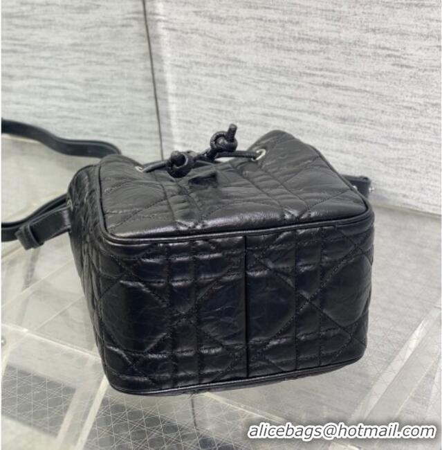 Luxury Cheap Dior Small D-Motion Bag in Macrocannage Crinkled Calfskin 2851 Black 2025