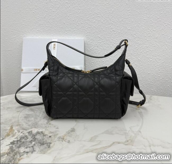 Good Quality Dior Medium D-Dream Bag in Macrocannage Lambskin M6323 Black 2025