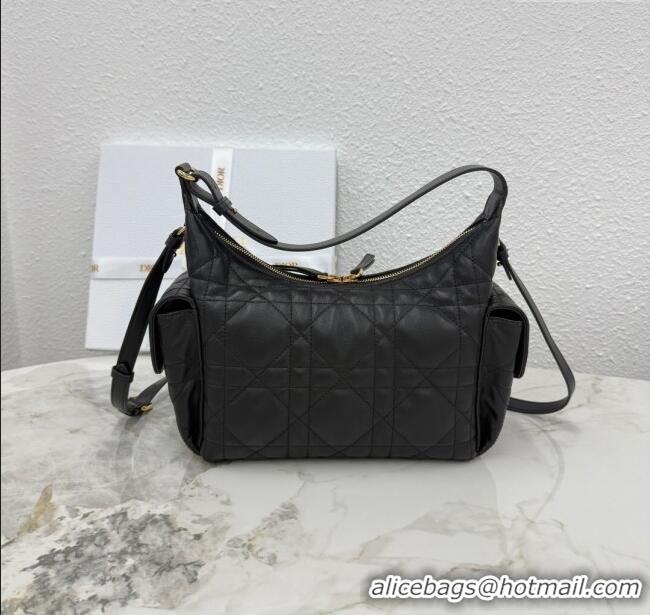 Good Quality Dior Medium D-Dream Bag in Macrocannage Lambskin M6323 Black 2025