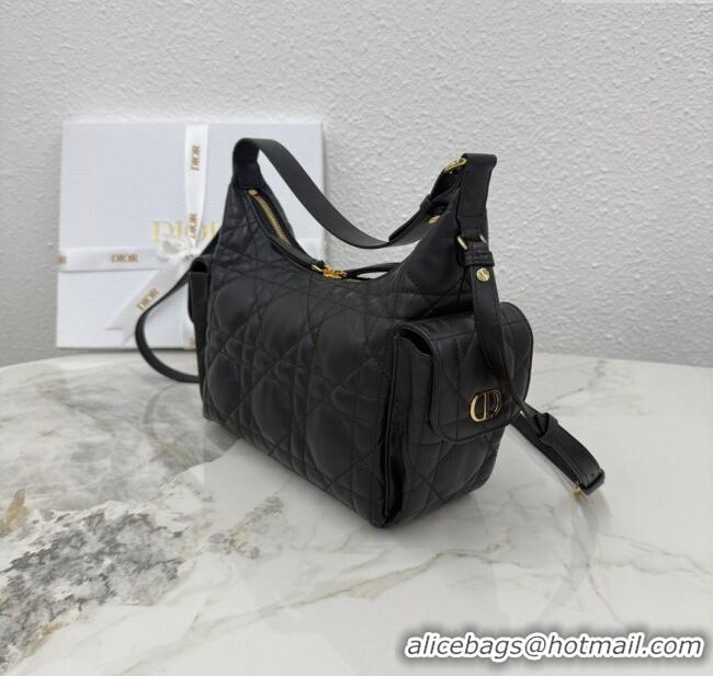 Good Quality Dior Medium D-Dream Bag in Macrocannage Lambskin M6323 Black 2025
