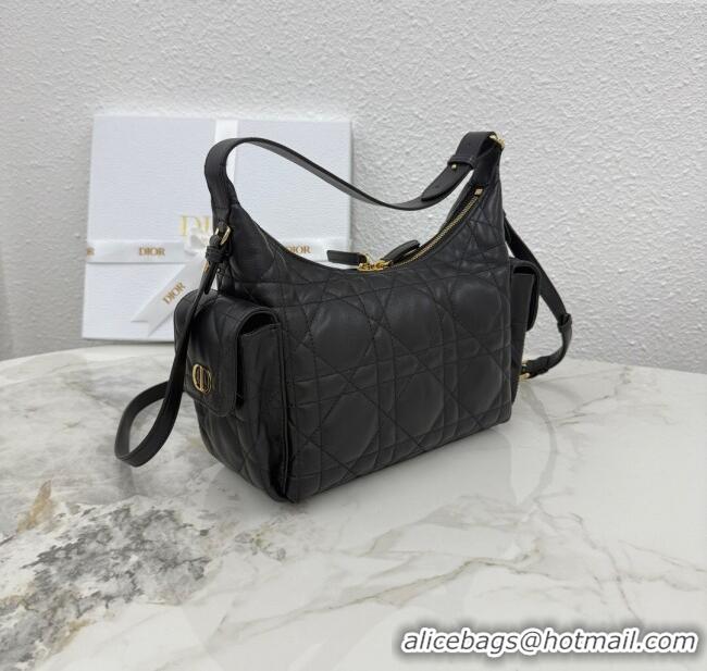 Good Quality Dior Medium D-Dream Bag in Macrocannage Lambskin M6323 Black 2025