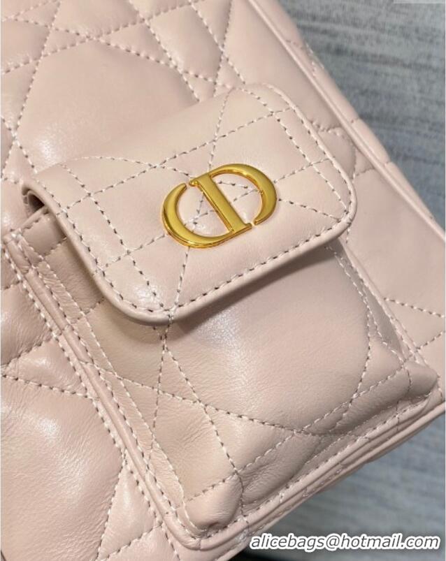 New Style Dior Mini Caro Multicarry Backpack Bag in Macrocannage Lambskin M3375 Powder Pink 2025