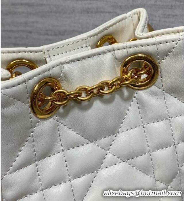 Famous Brand Dior Mini Caro Multicarry Backpack Bag in Macrocannage Lambskin M3375 White 2025