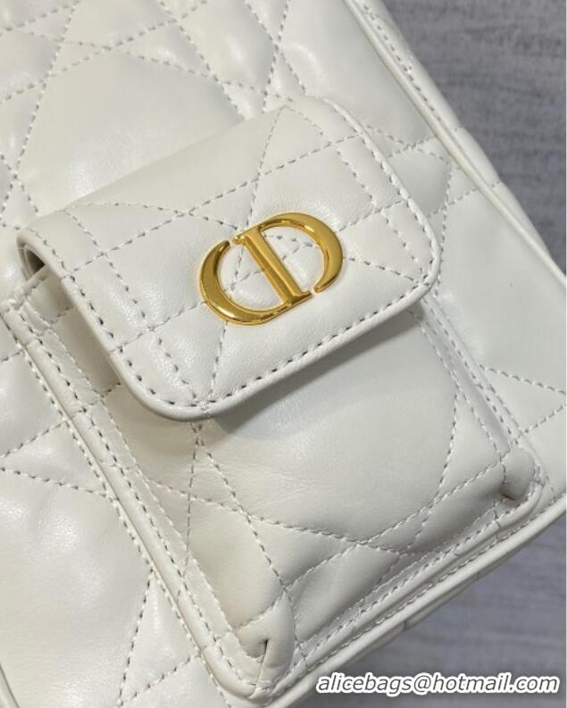 Famous Brand Dior Mini Caro Multicarry Backpack Bag in Macrocannage Lambskin M3375 White 2025