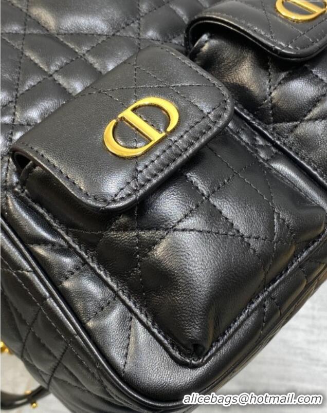 Grade Quality Dior Medium Caro Multicarry Backpack Bag in Macrocannage Lambskin M3375 Black 2025