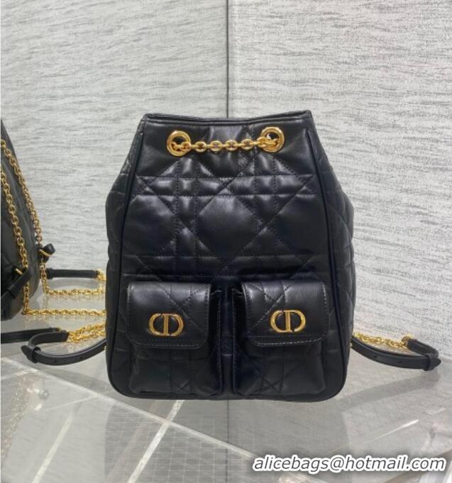 Grade Quality Dior Medium Caro Multicarry Backpack Bag in Macrocannage Lambskin M3375 Black 2025