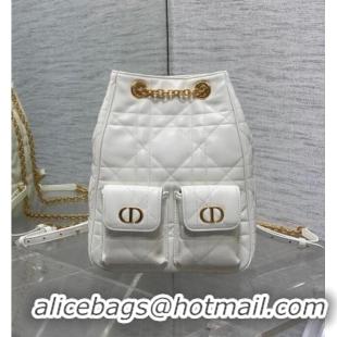 Cheap Design Dior Medium Caro Multicarry Backpack Bag in Macrocannage Lambskin M3375 White 2025