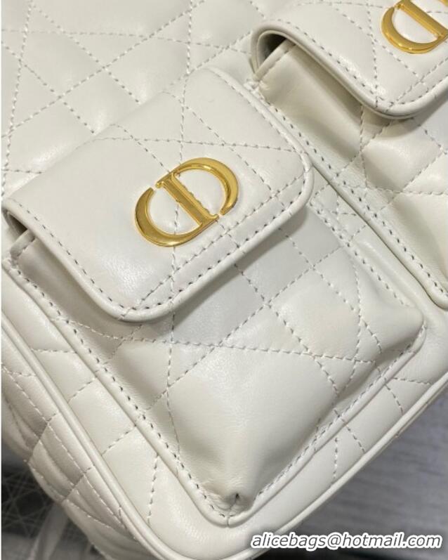 Cheap Design Dior Medium Caro Multicarry Backpack Bag in Macrocannage Lambskin M3375 White 2025