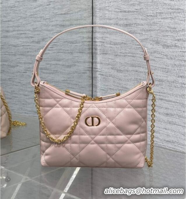 Sophisticated Dior Miss Caro Diorling Mini Bag with Chain in Macrocannage Lambskin M6285 Powder Pink 2025
